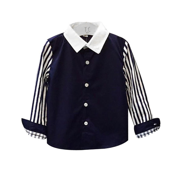 Boys Long Sleeve Spring Baby Kids Striped Printed Tops Tees Shirts Casual Blouse