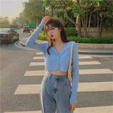 Korean Style O-neck Short Knitted Sweaters Cardigan