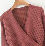 HELIAR Women V-Neck Bandage Waist Sweaters Long Sleeve Pullovers