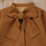 Winter Autumn Baby Girls Coat Warm Wool Bowknot Trench Overcoat Long Sleeve Jacket