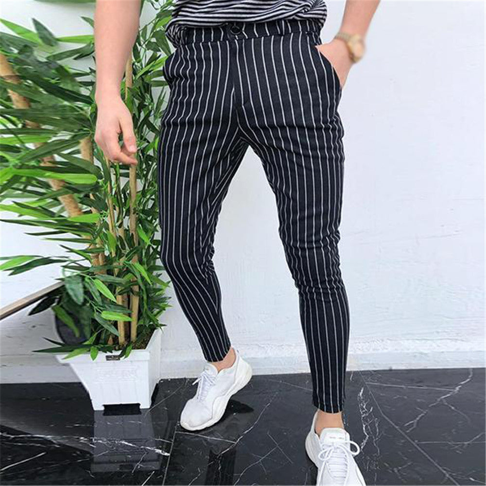 Buy Arrow Men Grey Oxford Weave Vertical Stripe Formal Trousers online