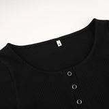 Darlingaga sexy black bodysuits skinny buttons long sleeve