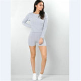 Women Cable Knit Crop Top Lounge Wear Tracksuit solid