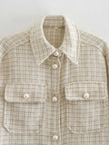 ZXQJ Tweed Women Vintage Oversize Plaid Shirts