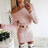 MONERFFI Sexy Bodycon Mini Sweater Knitwear Dress