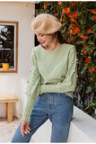 Simplee Elegant fur pompon sweater lantern sleeve knitted