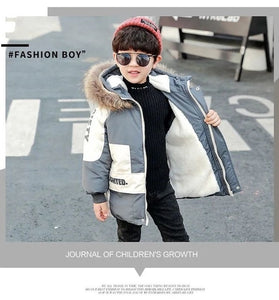 Boys Plus Velvet Cotton Winter Jackets Coat for Kids Warm Thick Parkas