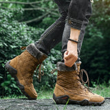 Men Warm Fur Plush Suede Leather & Waterproof Ankle Snow Boots