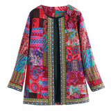 Ethnic Floral Print Long Sleeve Loose Jacket Coat Cardigan