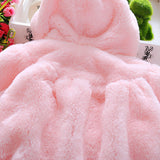 Girls Winter Jackets Warm Faux Fur Fleece Coat Rabbit Ear Hooded Outerwear