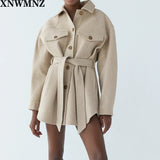 XNWMNZ Za Belt Loose Woolen Jacket Vintage Overcoat