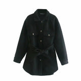 XNWMNZ Za Belt Loose Woolen Jacket Vintage Overcoat