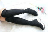 QUTAA Stretch Fabrics Over The Knee Boots Height Increasing Round Toe