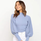 Turtleneck Woman Long Sleeve Knitted Cropped Sweater