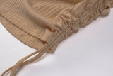 Dulzura Ribbed Stripe Mini Dress Drawstring Ruched Lace Up