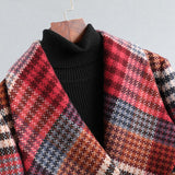 Winter Women Warm Wool Coat Plaid Belted Blends Outwear