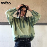 Aproms Elegant Green Striped Oversized Pullover Sweater
