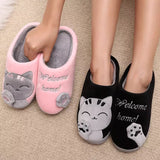 Women Winter Home Slippers Unisex Cartoon Cat Non-slip Soft Warm Shoes