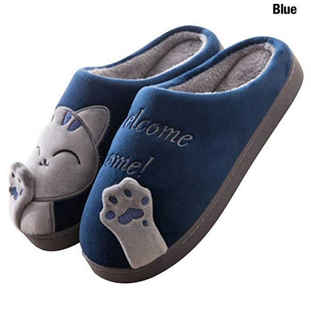 Women Winter Home Slippers Unisex Cartoon Cat Nonslip Soft Warm Shoes