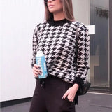 Geometric Khaki Knitted Sweater Casual Houndstooth Pullover