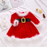 Christmas Kids Baby Girls Fleece Dress O-Neck Long-Sleeve