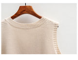 Women Solid Short Loose Sleeveless Knitted V-Neck Vest