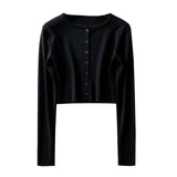 Korean Style O-neck Short Knitted Sweaters Cardigan