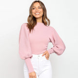 Turtleneck Woman Long Sleeve Knitted Cropped Sweater