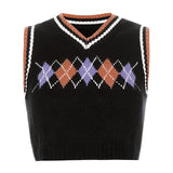 Muyogrt  V Neck Vintage Argyle Sweater Vest