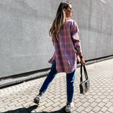 Long Plaid Shirt Casual White Long Sleeve Pocket Button Up