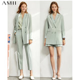 Amii Minimalism 4 piece set Solid blazer,tanks,high waist pants