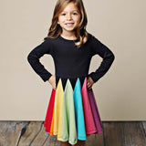 Winter Rainbow Long Sleeve Cotton Color Block Party Dress