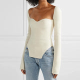 Women cashmere sqaure collar full sleeve elastic waist pullover