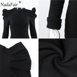 Nadafair Puff Sleeve Party Dress Winter Long Sleeve O Neck