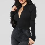 One-Piece Knitted Bodysuits Women Sexy Club Outfits V-Neck