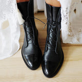 SHENGY Patent Leather British Style Flat Boots Black Pointed Toe