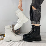 Rimocy White Black PU Leather Ankle Boots Round Toe