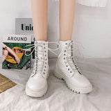 Rimocy White Black PU Leather Ankle Boots Round Toe
