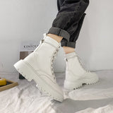 Rimocy White Black PU Leather Ankle Boots Round Toe