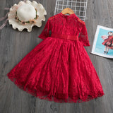 Kids dresses for Girls Half-sleeve Lace Party Costume Red