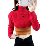 Women Turtleneck Pullover Slim Velvet Knitted Sweater