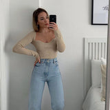 Women Long sleeve heart-neck Slim-fit Tight Knitted sweaters Pullover Tops