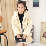 Girls Faux Fur Coat Winter Long Sleeve Hooded Warm Jacket For Kids 8-13 Year