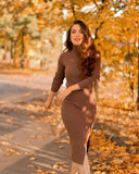 Women Long Sleeves High-Neck Elastic Midi Dress Knit Sweater Dress
