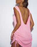 Sexy Backless Dress O-Neck Long Sleeve Solid Color Loose