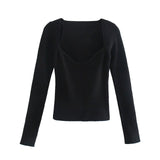 Women Long sleeve heart-neck Slim-fit Tight Knitted sweaters Pullover Tops
