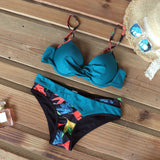 Riseado Push Up Patchwork Swimsuits Ruched Sexy Bikini Set