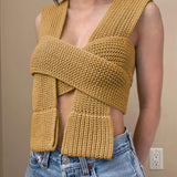 Sleeveless Knitted Crop Sweater Sexy Autumn Fashion Vest Jumper Top