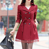 Women Fashion Loose Winter Warm Long Sleeve Button Lace Coat With Belt