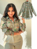 Women satin blouse long sleeve zebra print shirts vintage office ladies tops